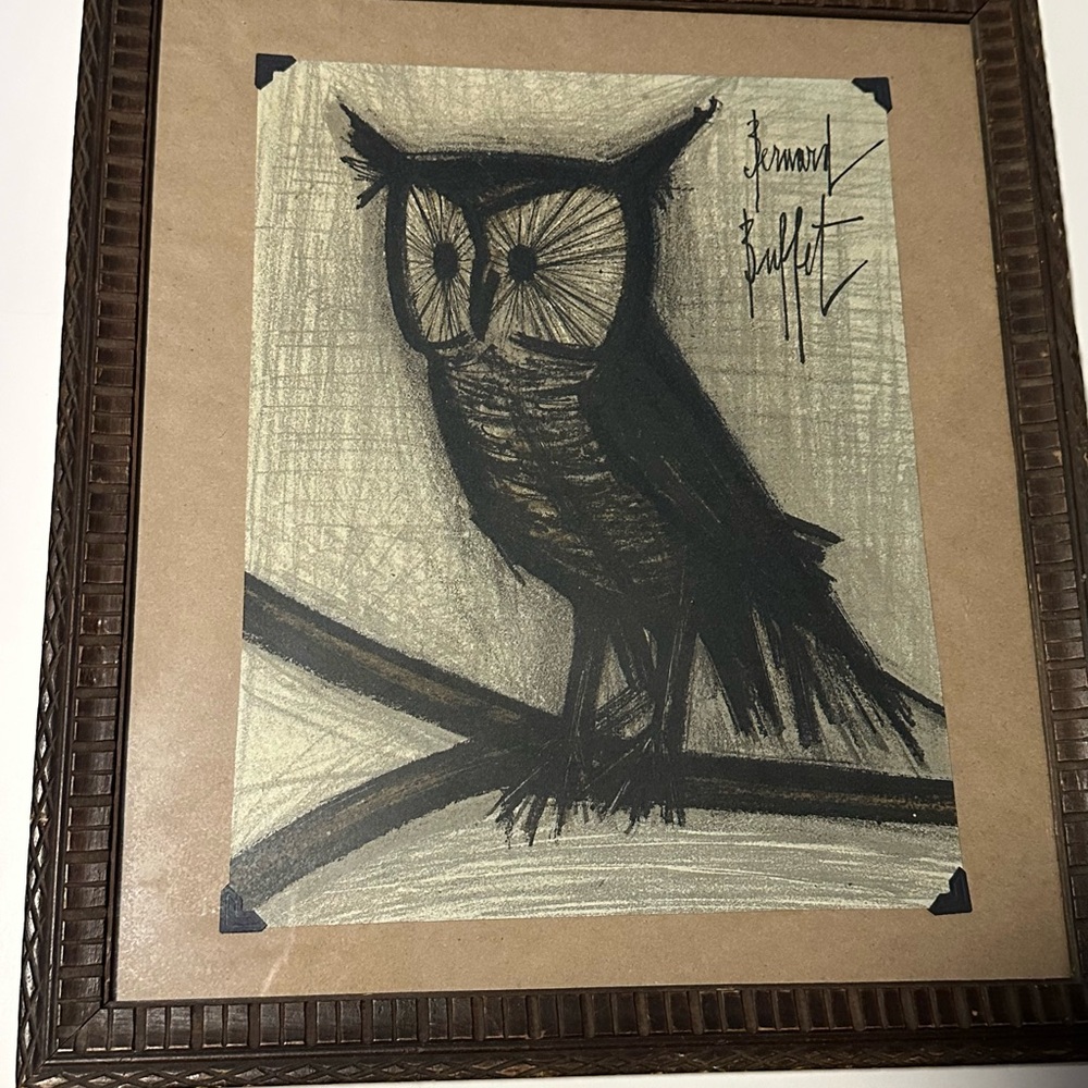 Vintage 1968 Bernard Buffet MCM Expressionist Original Owl Lithograph.